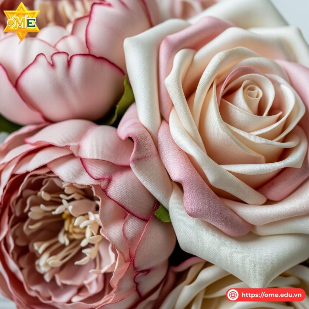 Chất liệu vải, độ chuyển màu tinh tế của cánh hoa và những chi tiết nhỏ